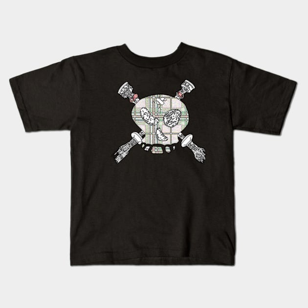 Skull & Cross-Drones Faded Kids T-Shirt by Lonely_Busker89